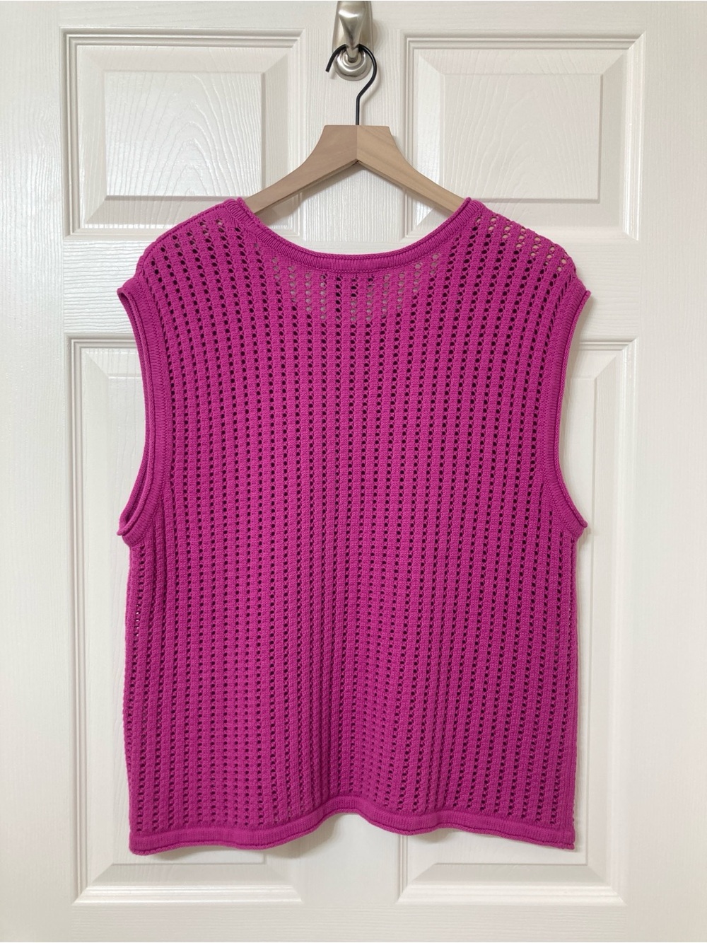 DKNY Women's Pink Open Knit Crochet Sleeveless Sweater Top XL Retro Y2K Pop Punk - Picture 3 of 4